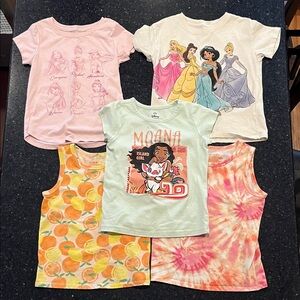 5 Pack Featuring Disney Princess T-Shirts & Colorful Kids Tank Tops